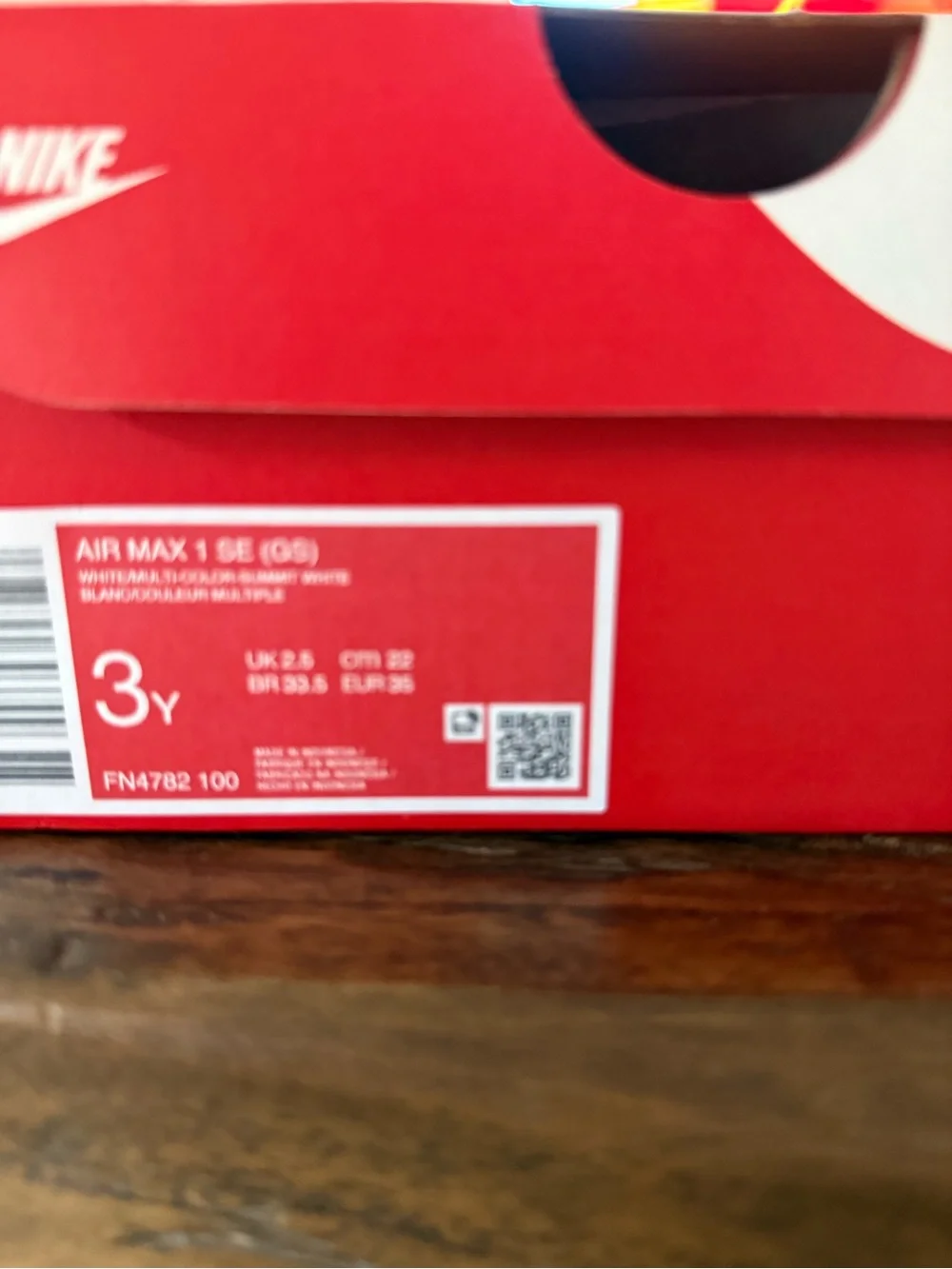 Nike Air Max 1 SE GS 3Y White Multi Color Embroidered FN4782-100 NEW